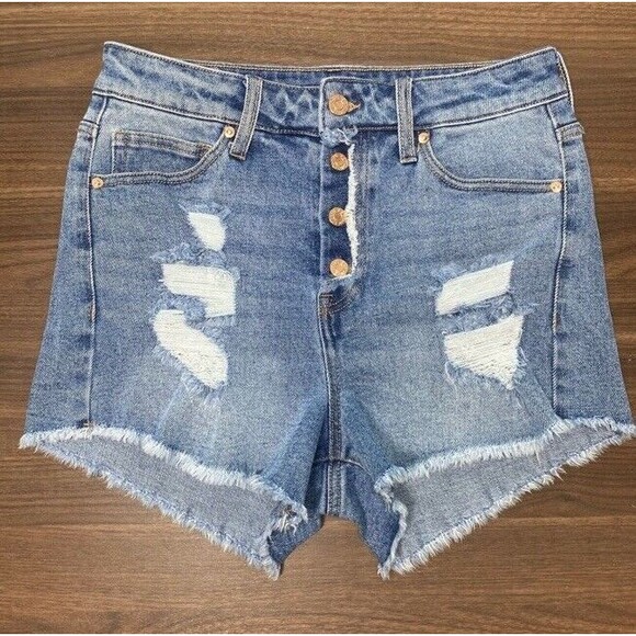 Guess Ultra High Waist Distressed Denim Blue Shorts 28 Distressed With Stretch - Picture 2 of 13